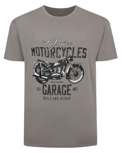 T-Shirt mit Bigdude Motorcycles-Print, Hellgrau