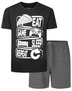 Bigdude Eat Game Sleep Repeat Schlafanzug-Set Schwarz/Anthrazit meliert