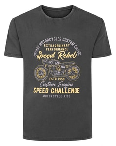 Bigdude Acid Washed Speed Rebel Print T-Shirt, gewaschenes Schwarz, Größe L