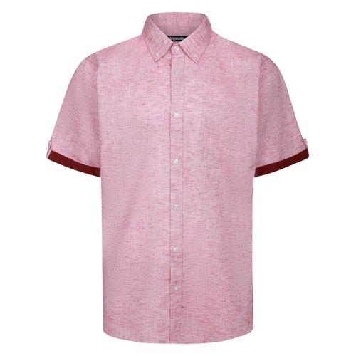 Bigdude Hemd mit Kontrastärmeln, Knopfleiste und Kragen, verwaschenes Rot