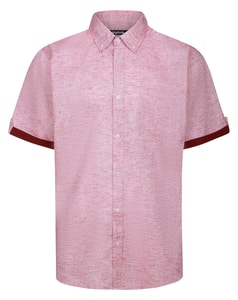 Bigdude Hemd mit Kontrastärmeln, Knopfleiste und Kragen, verwaschenes Rot