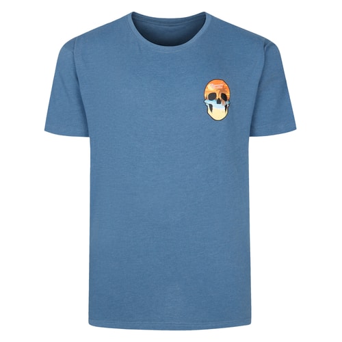 Bigdude – T-Shirt mit kleinem Brustaufdruck, melierter Denim, große Größe