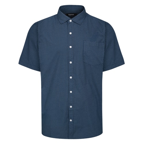 Bigdude Micro Floral Kurzarmhemd Marineblau