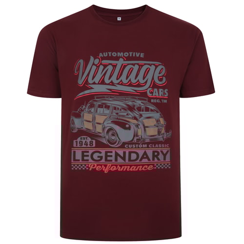 Bigdude Vintage Car Print T-Shirt Burgunderrot