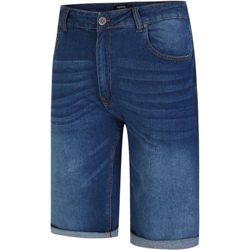 Bigdude Stretch-Denim-Shorts mit Umschlag Mittelblaue Waschung