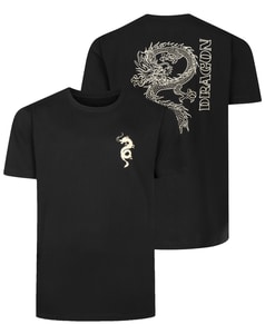 Bigdude Dragon T-Shirt mit kleinem Vorder- und Rückendruck, Schwarz