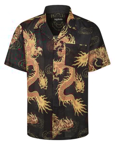 Bigdude Dragon Kurzarmhemd mit lässigem Kragen, Schwarz