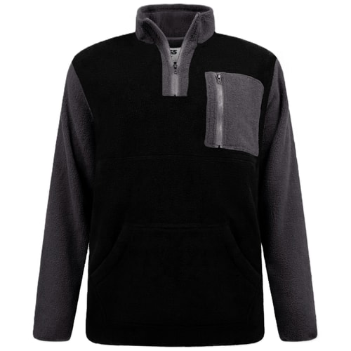 D555 DALY 1/4-Reißverschluss-Sweatshirt aus beschichtetem Fleece, Schwarz/Grau