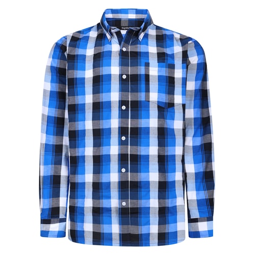 Bigdude Button-Down-Kragen kariertes Langarm-Popelinehemd Dunkelblau