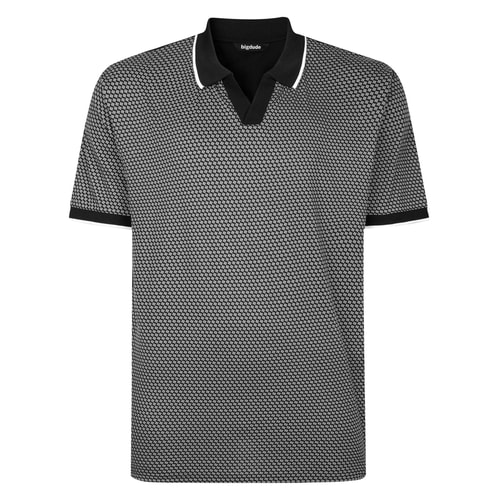 Bigdude Poloshirt mit geometrischem Muster und lässigem Kragen, Schwarz