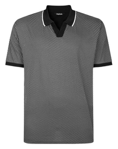 Bigdude Poloshirt mit geometrischem Muster und lässigem Kragen, Schwarz