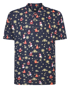 Bigdude Polohemd mit Weihnachtsprint, Marineblau