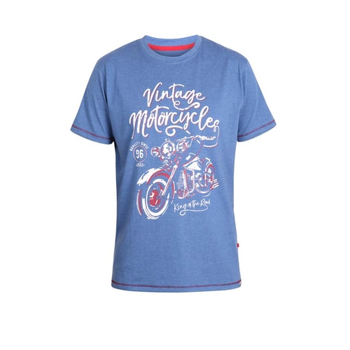 D555 Motorrad Print T-Shirt Jeansblau