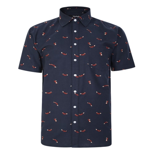 Bigdude Fox Print Kurzarmhemd Marineblau Tall