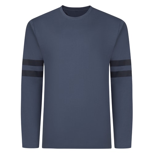 Bigdude Langarm-T-Shirt mit doppeltem Armstreifen, Staubblau