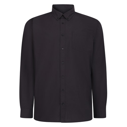 Bigdude – Langärmliges Popeline-Hemd mit Knopfleiste, verwaschenes Schwarz, große Größe