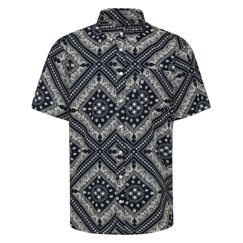 Bigdude Button-Down-Bandana-Kurzarmhemd Schwarz