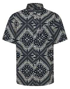 Bigdude Button-Down-Bandana-Kurzarmhemd Schwarz