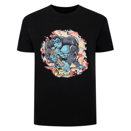 Bigdude T-Shirt mit Gorilla-Print, Schwarz, Größe L
