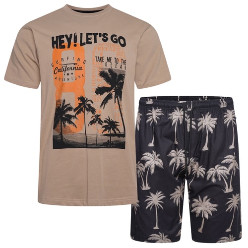 KAM Hey Lets Go T-Shirt & Shorts Set Beige