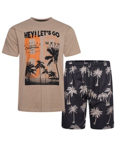 KAM Hey Lets Go T-Shirt & Shorts Set Beige