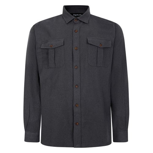 Bigdude – Langärmliges Flanellhemd in schlichtem Anthrazit Tall