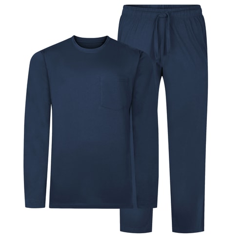 Bigdude Langarm-Jersey-Pyjama-Set Marineblau