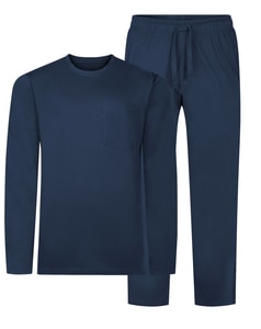 Bigdude Langarm-Jersey-Pyjama-Set Marineblau