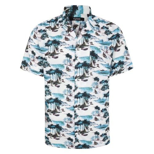Bigdude – Tropical Island – Viskose-Hemd mit entspanntem Kragen, Weiß, Groß