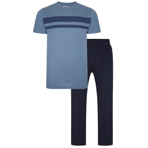 Bigdude Kurzarm Pyjama Set mit Streifen Blau