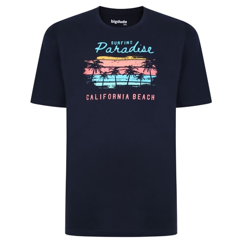 Bigdude 'Surfing Paradise' Bedrucktes T-Shirt Marineblau Tall