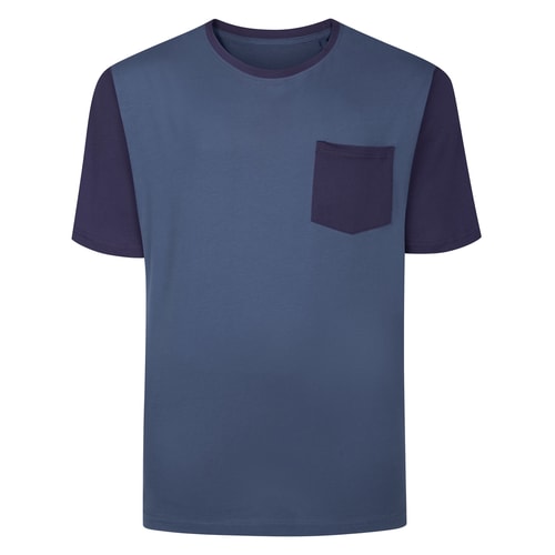 Bigdude Kontrasttaschen-T-Shirt, Staubblau/Marineblau