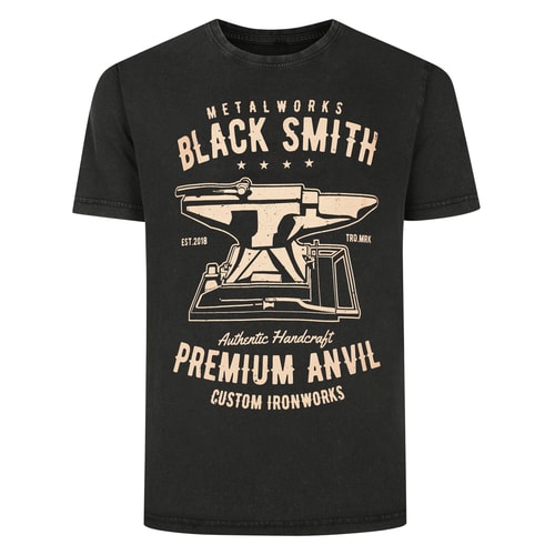 Bigdude Blacksmith Acid Wash bedrucktes T-Shirt, gewaschenes Schwarz, Größe L