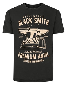 Bigdude Blacksmith Acid Wash bedrucktes T-Shirt, gewaschenes Schwarz, Größe L