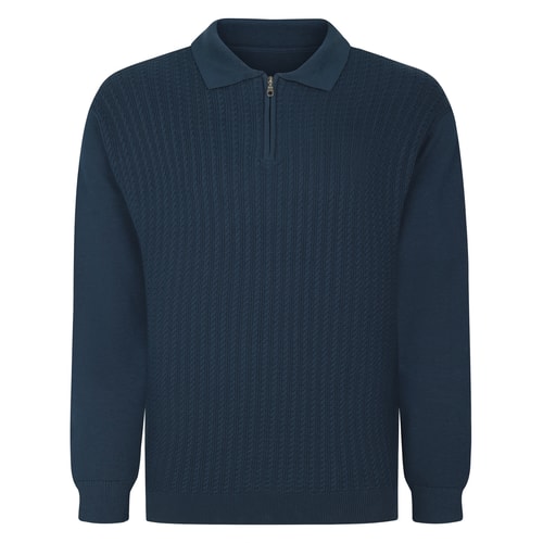 Bigdude Zip Cable Knit Polo Navy
