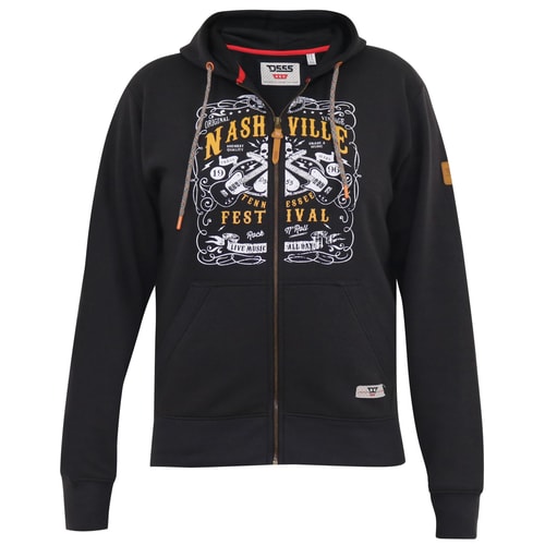 D555 Knebworth Full Zip Hoody in verwaschenem Schwarz