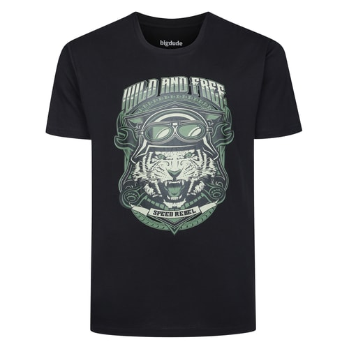 Bigdude Wild And Free Print T-Shirt Schwarz Größe L