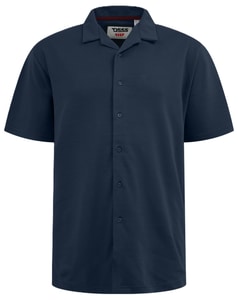 D555 Connor 2 Kurzarm-Stretchhemd mit kubanischem Kragen, Resort-Stil, Marineblau