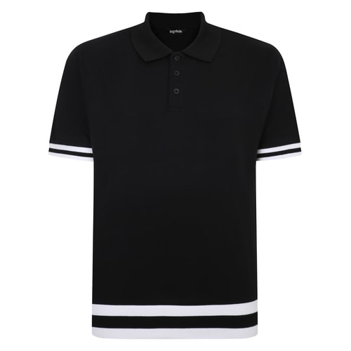 Bigdude – Poloshirt mit Kontraststreifen in Schwarz