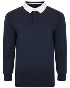 Bigdude Rugby Style Langarm Poloshirt Marineblau 