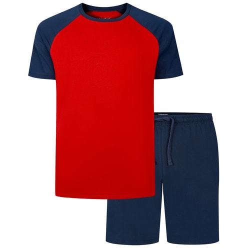 Bigdude Baumwoll-Raglan-Pyjama-Set, Karmesinrot/Marineblau