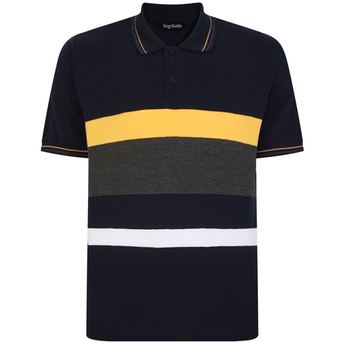 Bigdude Poloshirt mit Farbblockstreifen, Marineblau