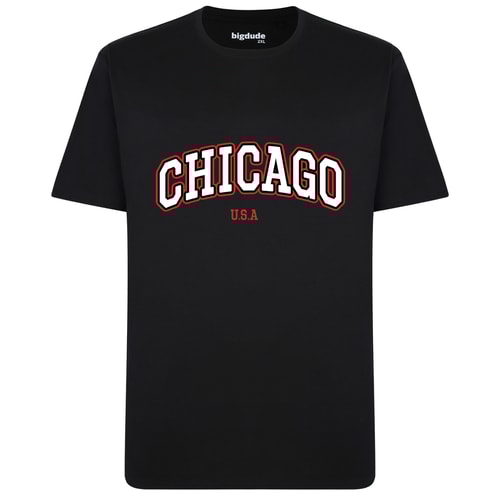 Bigdude – T-Shirt mit Chicago-Print in Schwarz, Größe L