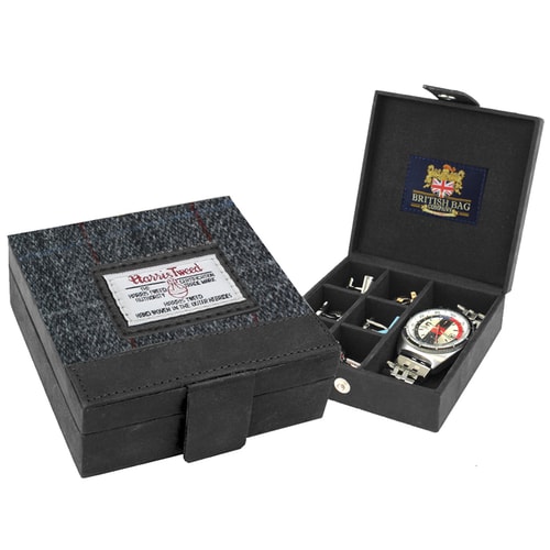 The British Bag Company Grey Harris Tweed Cufflink Box