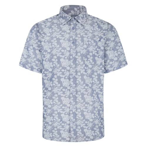 Bigdude All Over Floral Print Kurzarmhemd Grau