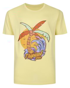 Bigdude – T-Shirt mit Tropical Vibes-Print, Gelb