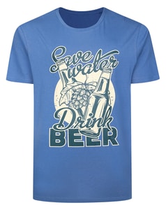 Bigdude Save Water Drink Beer Print T-Shirt Dusty Blue Tall