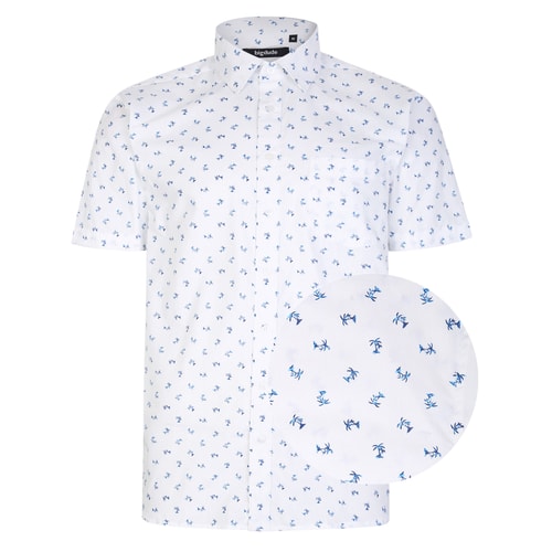 Bigdude Micro Palm Tree Print Kurzarmhemd Weiß