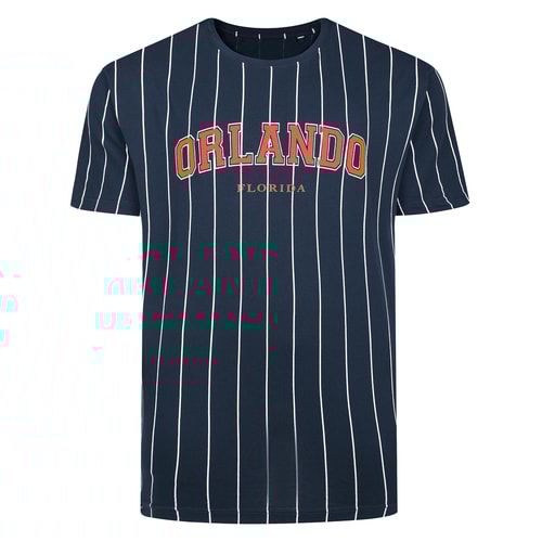 Bigdude Orlando Nadelstreifen-T-Shirt Marineblau/Weiß