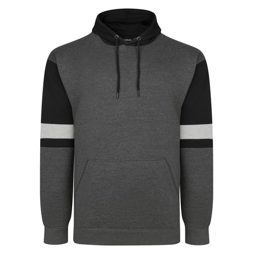 Bigdude Colourblock-Kapuzenpullover mit Armstreifen, Anthrazit